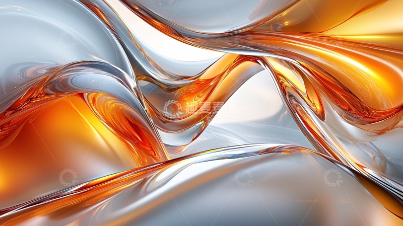 高清大图下载【趣麦麦图】流动的橙色玻璃波纹背景