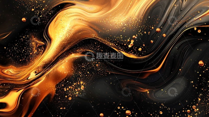 高清大图下载【趣麦麦图】金色流动液体抽象艺术背景