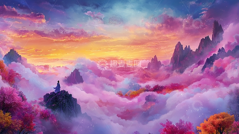 高清大图下载【趣麦麦图】梦幻云海山峰剪影