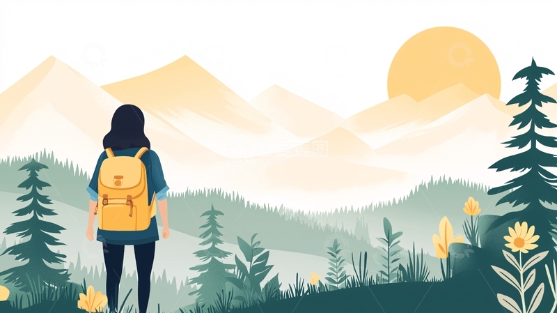 高清大图下载【趣麦麦图】徒步旅行者欣赏山景