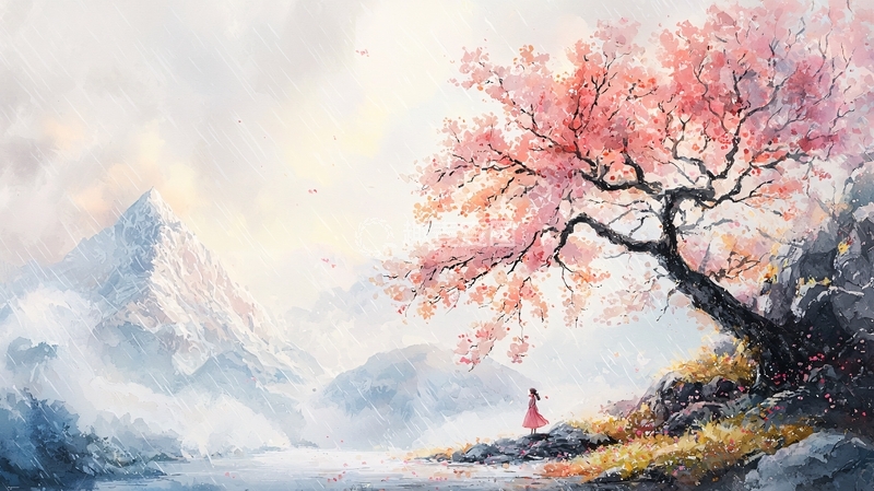 高清大图下载【趣麦麦图】水墨风女子赏花