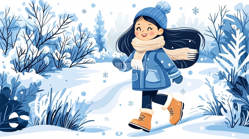 高清大图下载【趣麦麦图】冬日女孩雪地漫步