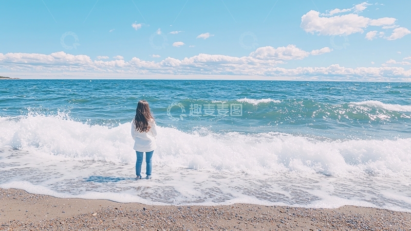 高清大图下载【趣麦麦图】海边女孩背影