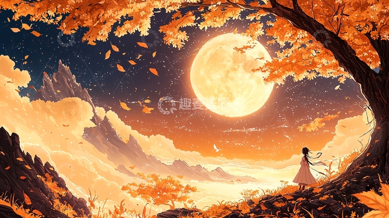 高清大图下载【趣麦麦图】秋夜唯美月亮背景