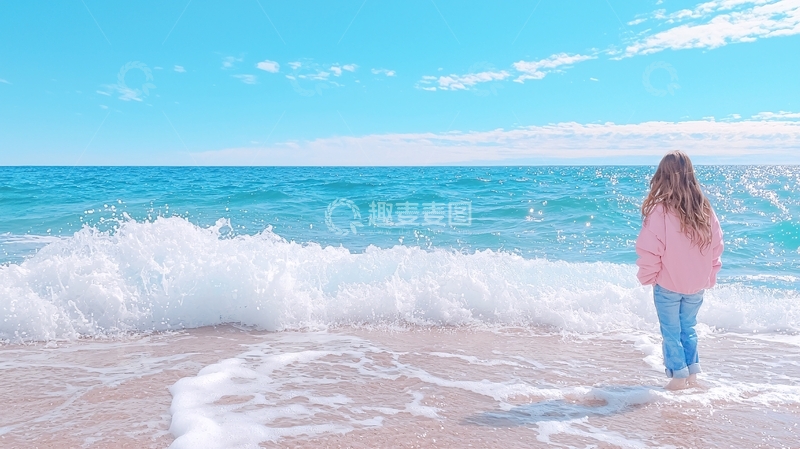 高清大图下载【趣麦麦图】海边少女的背影