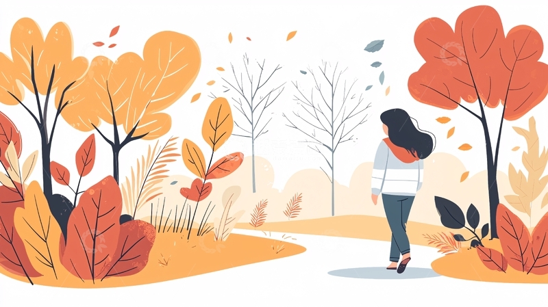 高清大图下载【趣麦麦图】秋天公园散步的女人