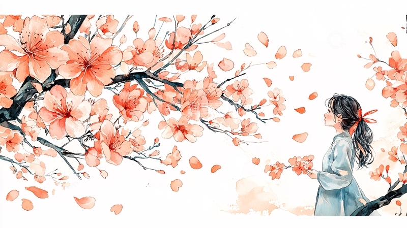 高清大图下载【趣麦麦图】女孩在樱花树下