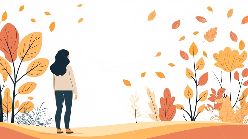 高清大图下载【趣麦麦图】秋天落叶背景下的女子