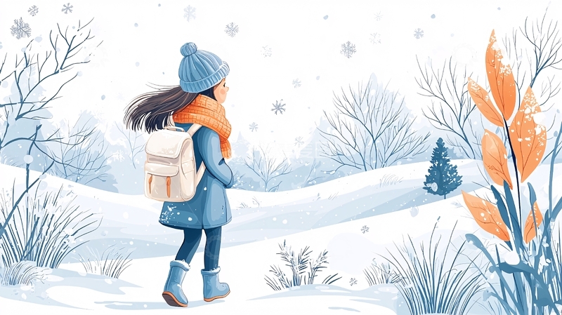 高清大图下载【趣麦麦图】雪地里的女孩背影