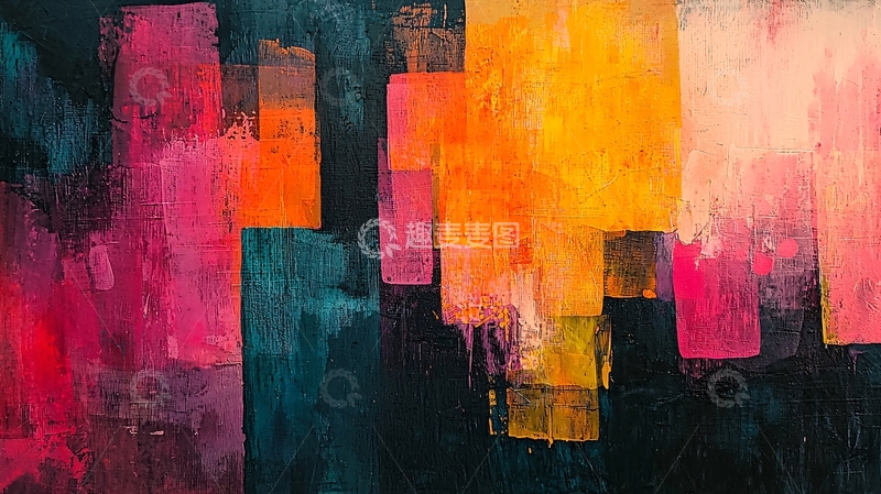 高清大图下载【趣麦麦图】抽象色彩块拼接艺术画