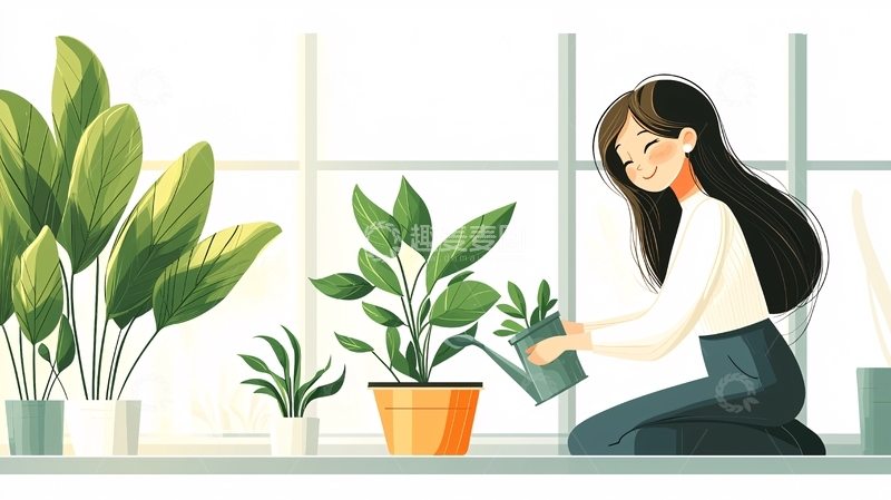 高清大图下载【趣麦麦图】阳光下的女孩浇花