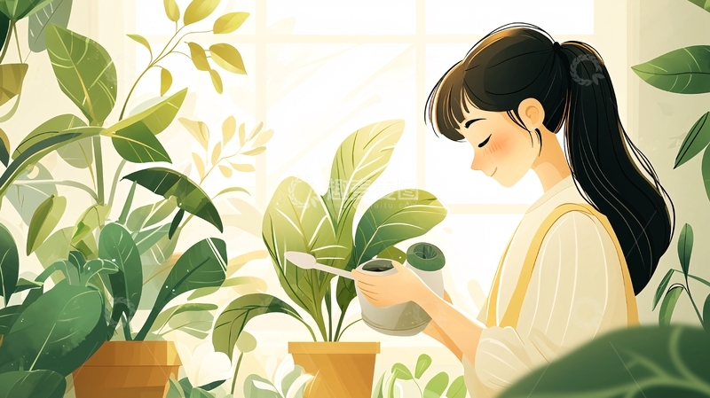 高清大图下载【趣麦麦图】女孩浇花高清图片