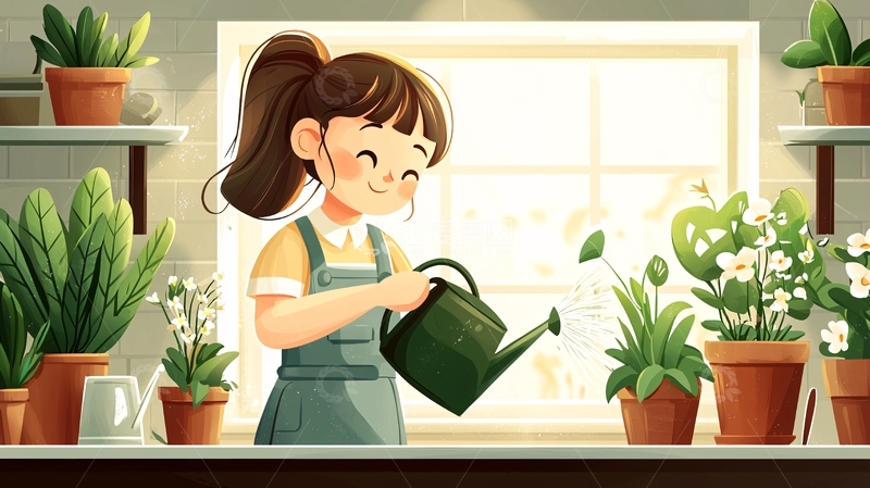 高清大图下载【趣麦麦图】浇花女孩高清图片
