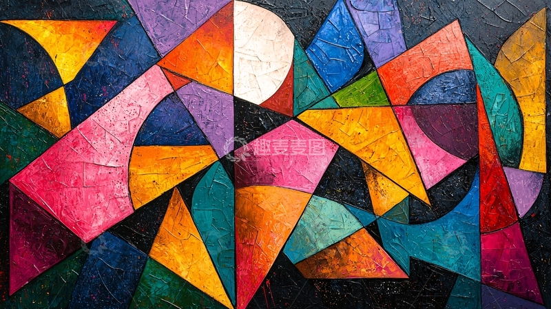 高清大图下载【趣麦麦图】抽象几何色彩拼接艺术画