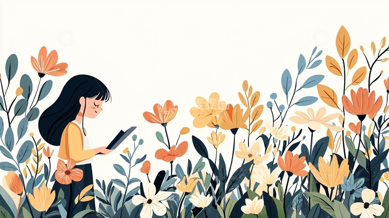 高清大图下载【趣麦麦图】花园中读书的女孩