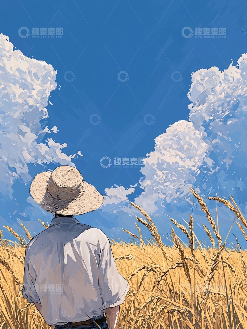 高清大图下载【趣麦麦图】金色麦田下的农民