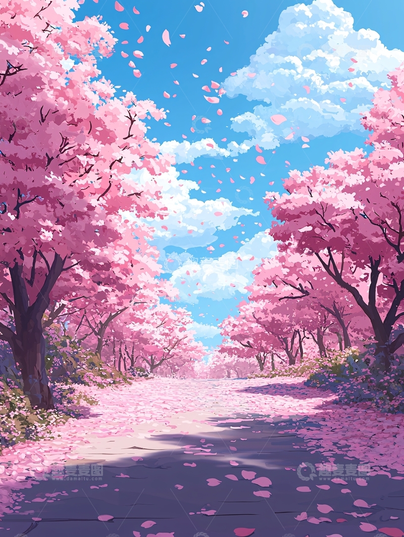 高清大图下载【趣麦麦图】樱花盛开的街道