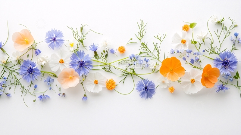 高清大图下载【趣麦麦图】蓝色橙色小清新花卉排列