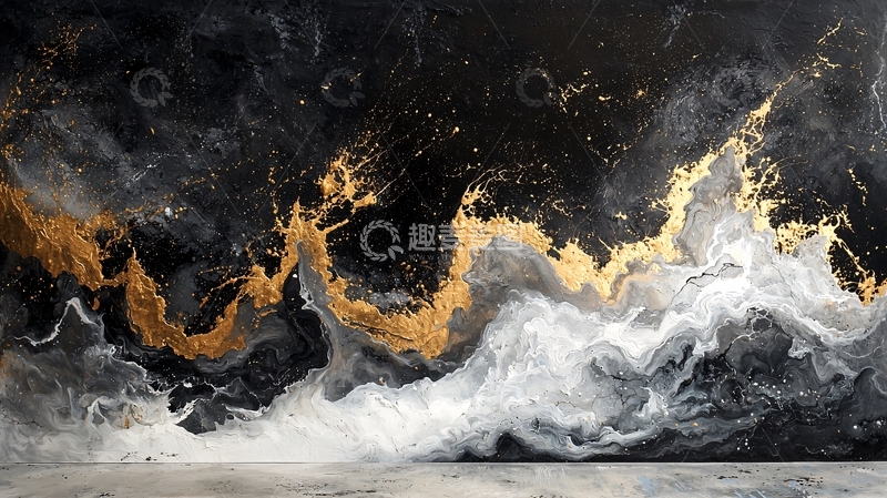 高清大图下载【趣麦麦图】抽象艺术波浪与金色点缀
