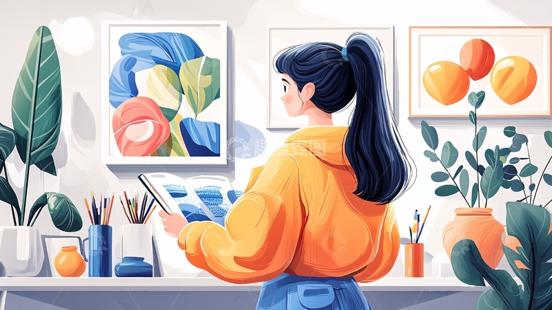 高清大图下载【趣麦麦图】女孩在画室创作