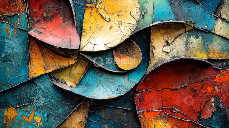 高清大图下载【趣麦麦图】抽象裂纹色彩拼贴艺术背景