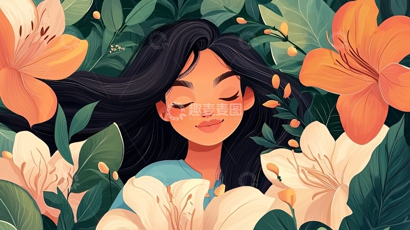高清大图下载【趣麦麦图】沉浸花丛中的少女