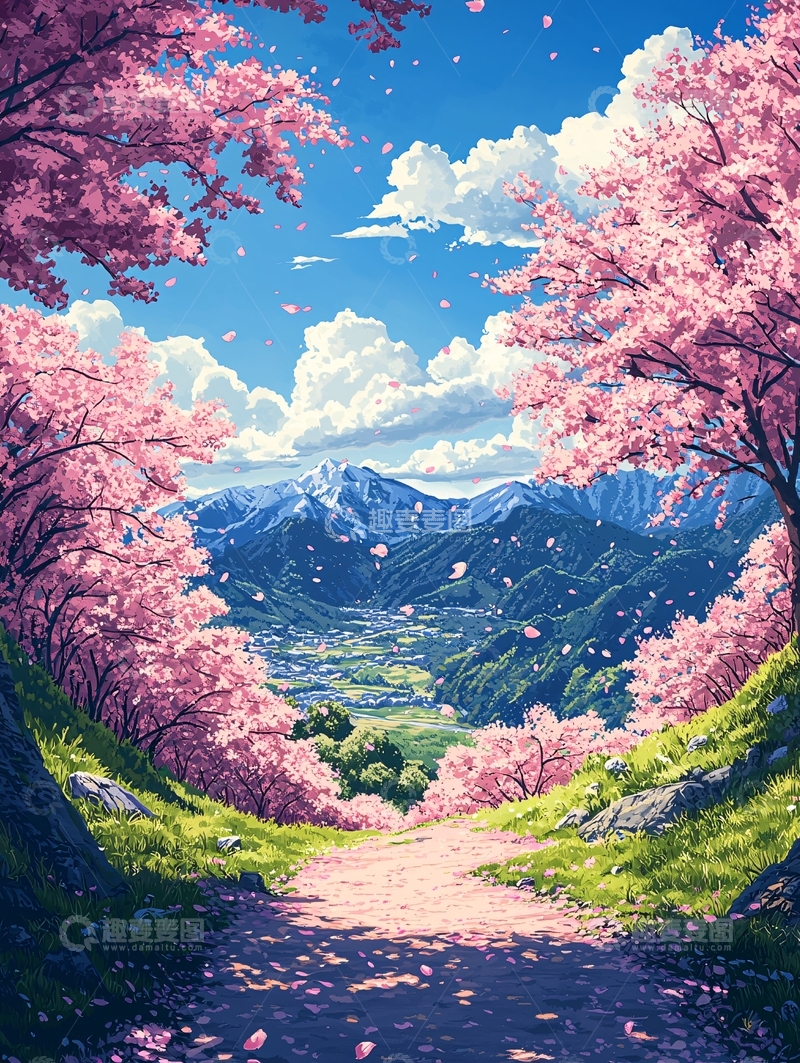 高清大图下载【趣麦麦图】樱花烂漫的山谷风景