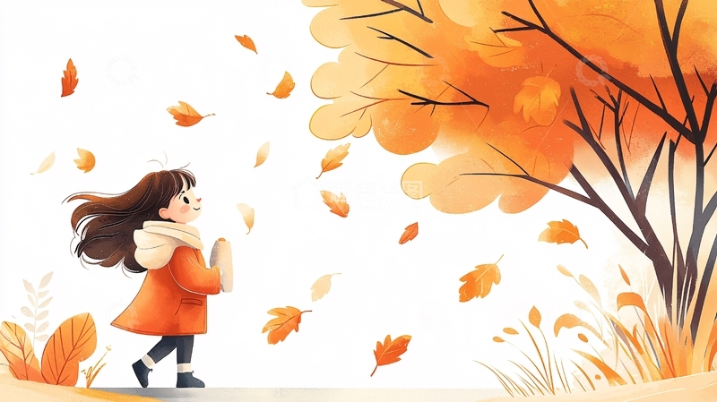 高清大图下载【趣麦麦图】秋天女孩看落叶