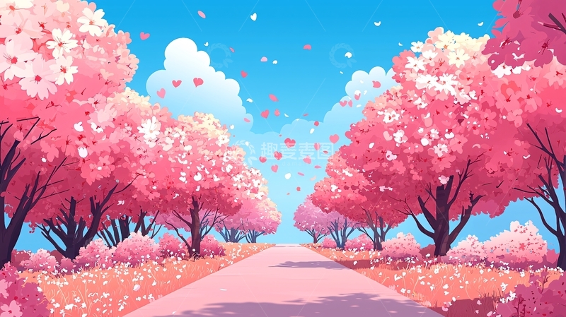 高清大图下载【趣麦麦图】粉色樱花树道路风景