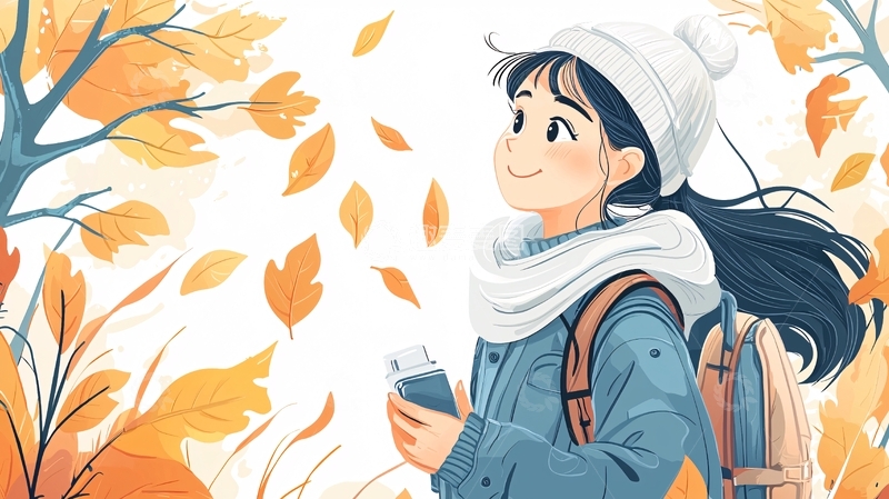 高清大图下载【趣麦麦图】秋日少女漫步林间