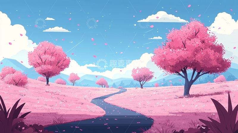 高清大图下载【趣麦麦图】粉色梦幻田野风光