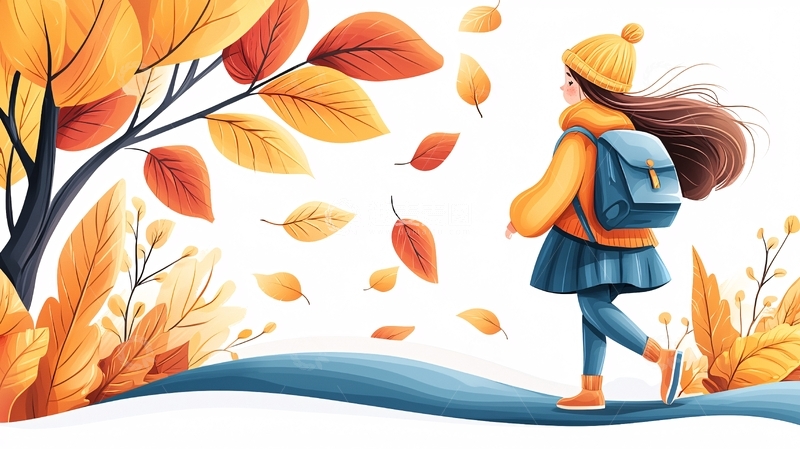 高清大图下载【趣麦麦图】秋天落叶下的女孩