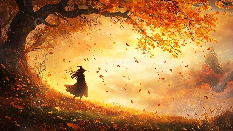 高清大图下载【趣麦麦图】秋日森林里的孤独背影