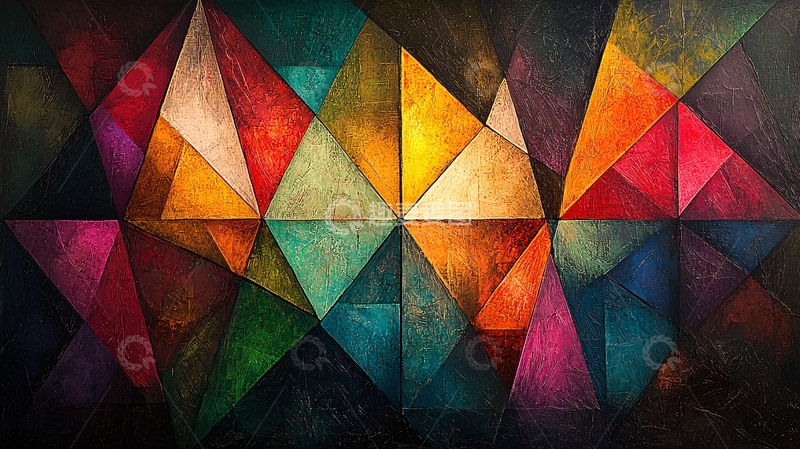 高清大图下载【趣麦麦图】抽象几何三角形拼接艺术画