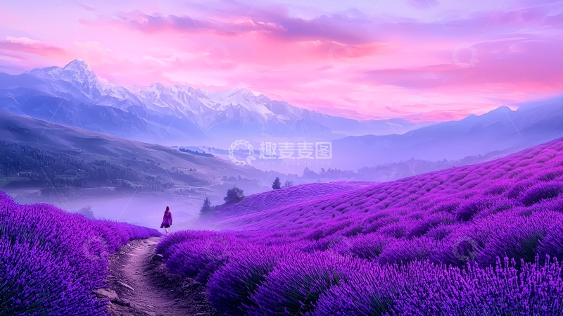高清大图下载【趣麦麦图】紫色薰衣草田的梦幻风景