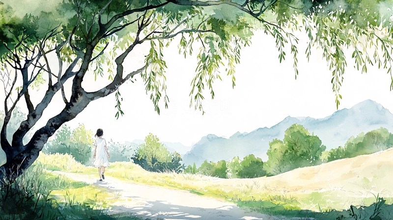 高清大图下载【趣麦麦图】绿树掩映下的田园小路