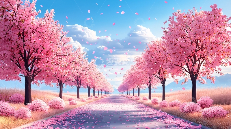 高清大图下载【趣麦麦图】粉色樱花树唯美道路