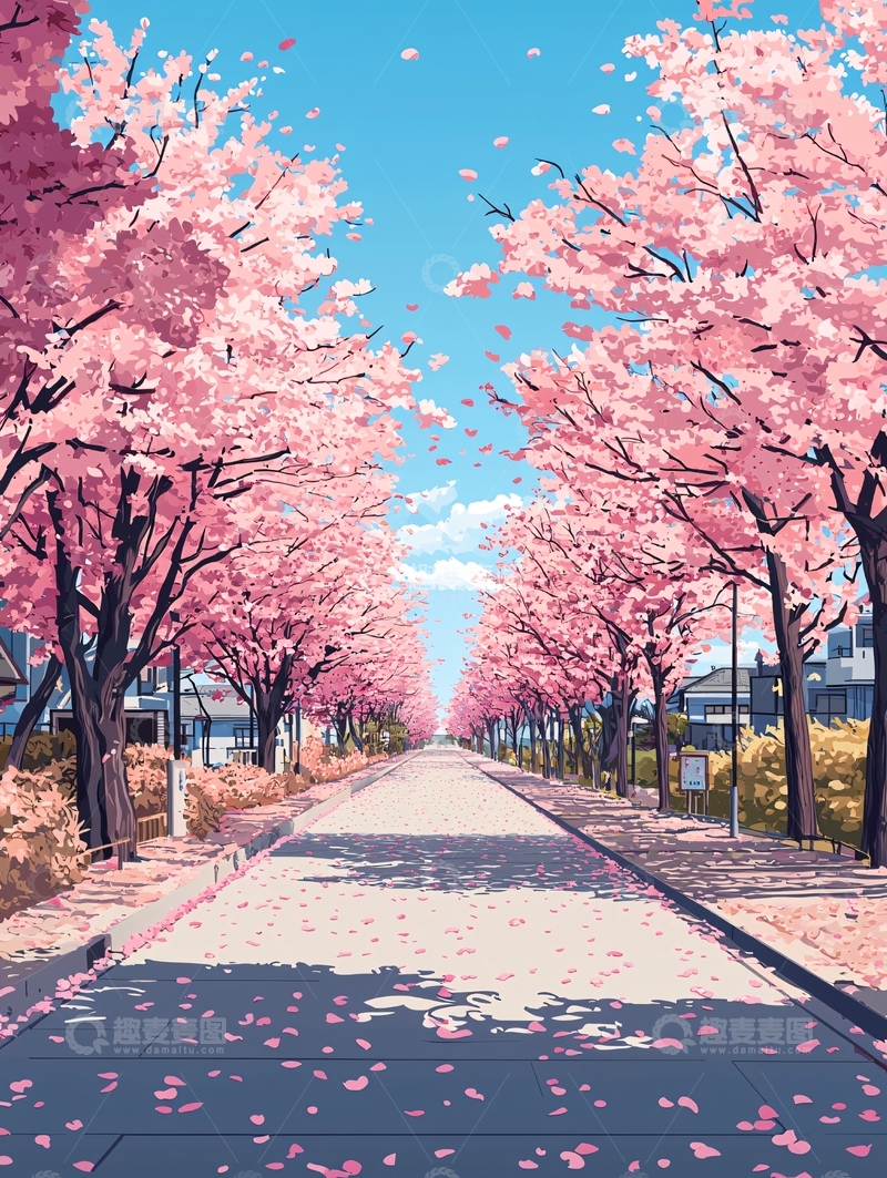 高清大图下载【趣麦麦图】樱花树下的道路