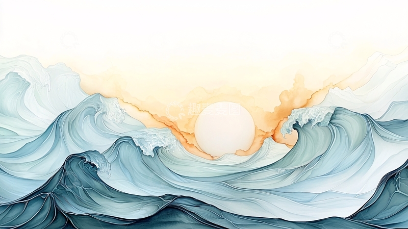 高清大图下载【趣麦麦图】日落海浪抽象艺术