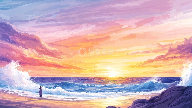 高清大图下载【趣麦麦图】海边唯美日落风景