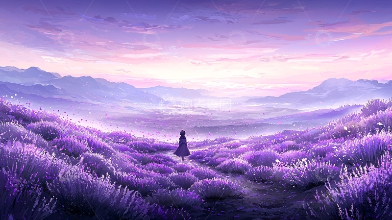 高清大图下载【趣麦麦图】紫色的花海中孤单的背影