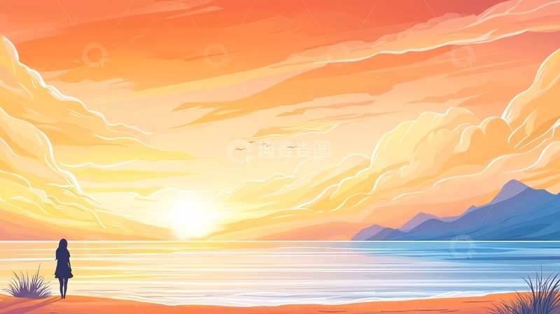 高清大图下载【趣麦麦图】孤独身影欣赏壮丽日落
