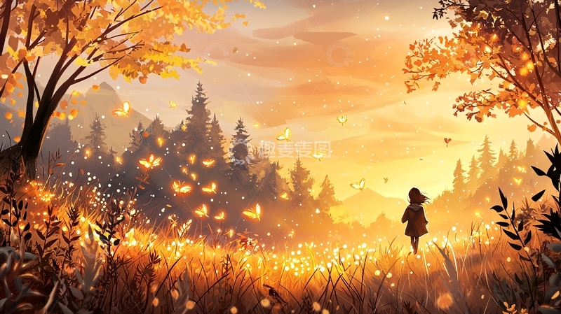 高清大图下载【趣麦麦图】女孩在秋日暖阳下的田野