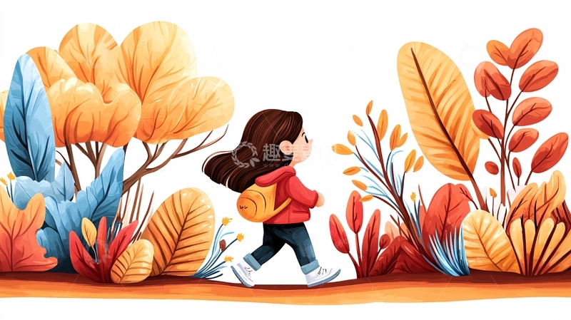 高清大图下载【趣麦麦图】秋日女孩行走在林间