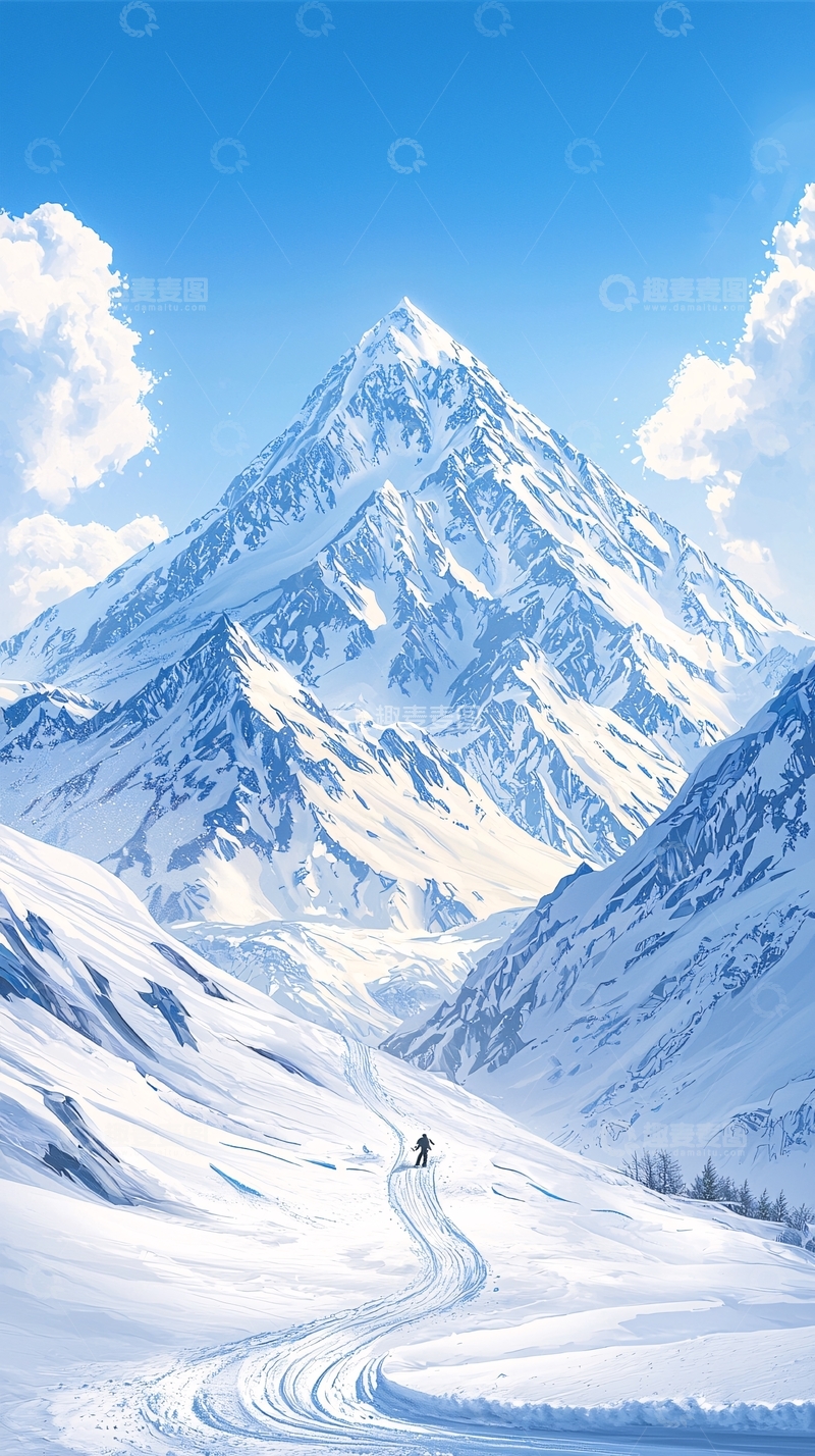 高清大图下载【趣麦麦图】雪山滑雪道风景图