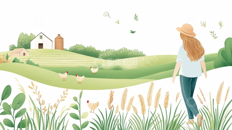 高清大图下载【趣麦麦图】田园风光少女背影