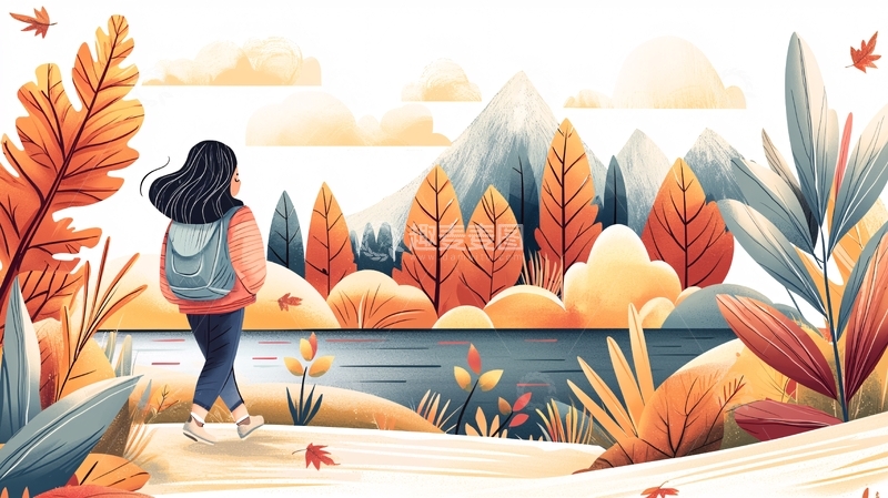 高清大图下载【趣麦麦图】秋日旅行的女孩背影