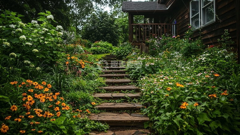 高清大图下载【趣麦麦图】花园里的石阶小路