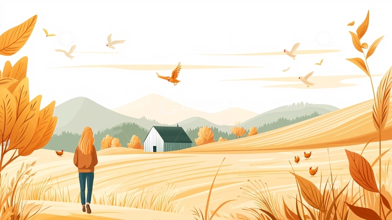 高清大图下载【趣麦麦图】秋日原野上的女孩背影