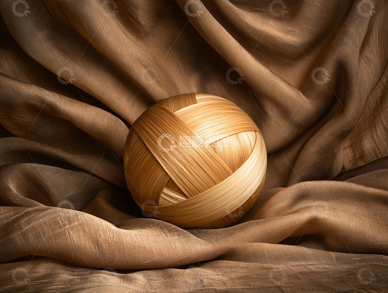 高清大图下载【趣麦麦图】木质球体置于棕色丝绸